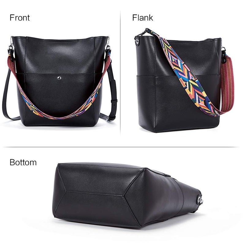 BROMEN Women Handbag Designer Vegan Leather Hobo Handbags Shoulder Bucket Crossbody Purse Black - Image 3